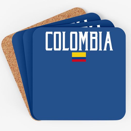 Colombia Flag Vintage White Text Coaster