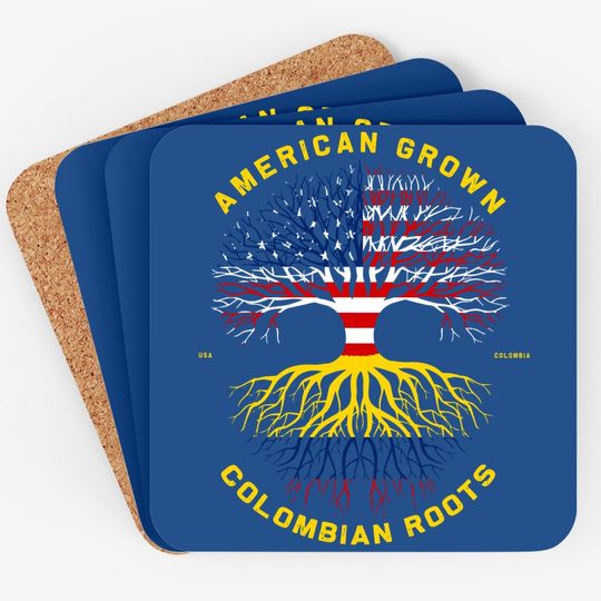 American Grown With Colombian Roots Tree Usa Flag Gifts Coaster