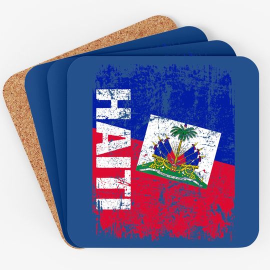 Haiti Flag Vintage Distressed Coaster
