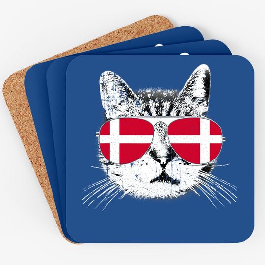 Denmark Flag Danish Cat Sunglasses Funny Coaster