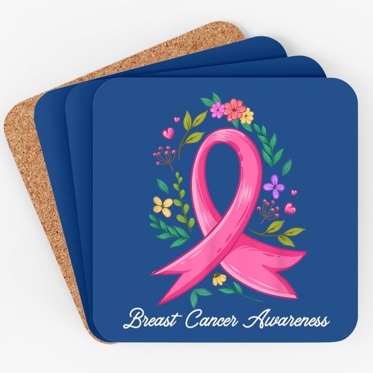 Floral Pink Breast Cancer Awareness In October We Wear Pink Coaster