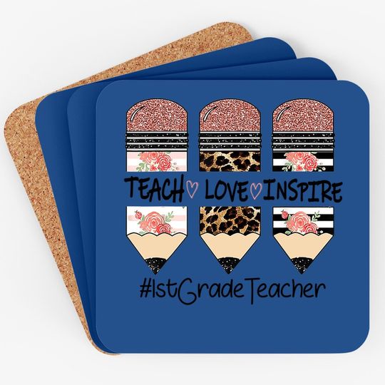 Teach Love Inspire 1st Grade Teacher Crayon Coaster