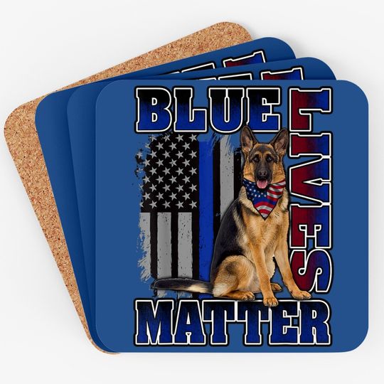 Police Officer K9 Dog Coaster Blue Lives Matter Blue Line Flag Coaster