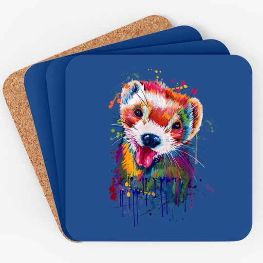 Ferret Face Graphics Hand Drawn Splash Art Pet Lover Coaster