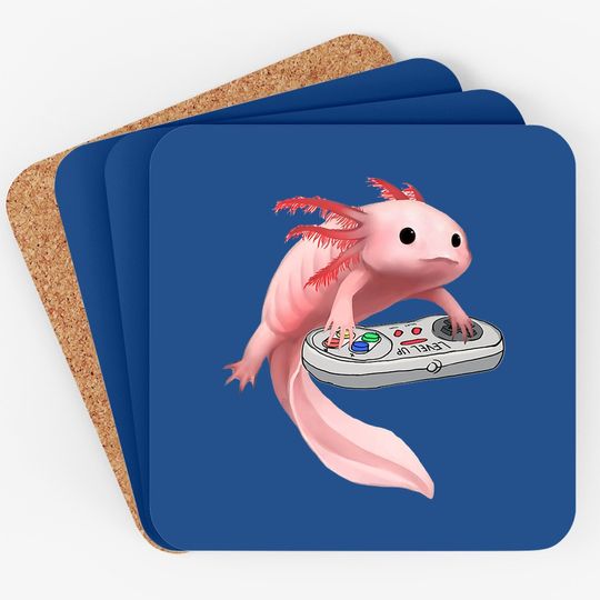 Fish Playing Video Game White-axolotl Lizard Gamers Coaster