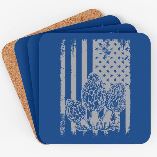 Morel Mushrooms American Flag Patriotic Fathers Day Coaster