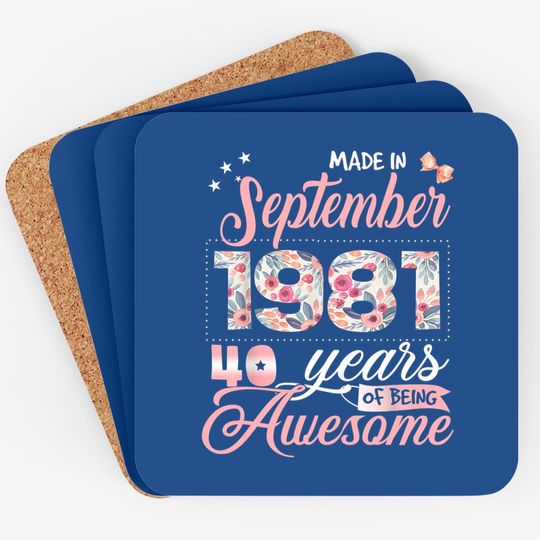 40th Birthday Floral Gift For Born In September 1981 Coaster