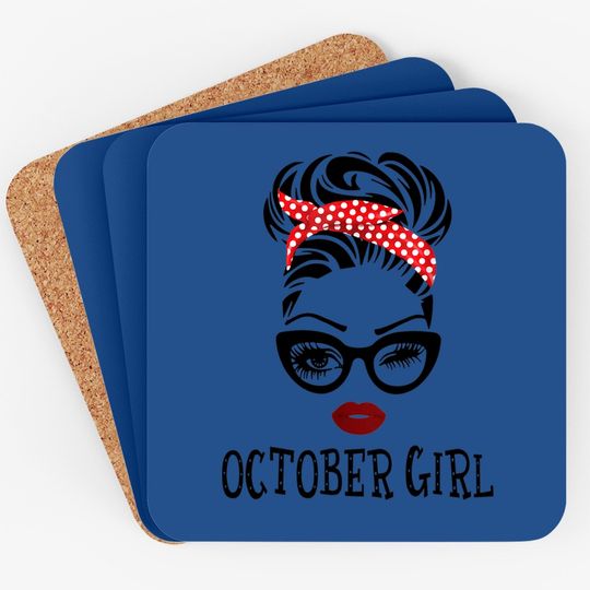 October Girl Woman Face Wink Eyes Lady Face Birthday Gift Coaster
