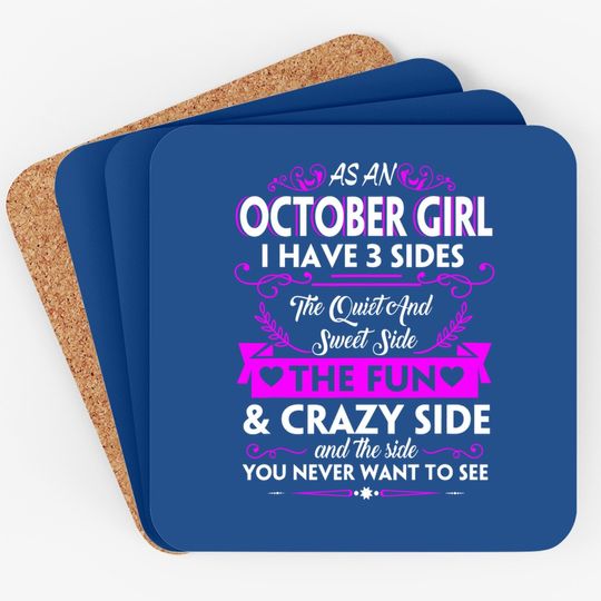 Birthday - Three Sides October Girl Coaster