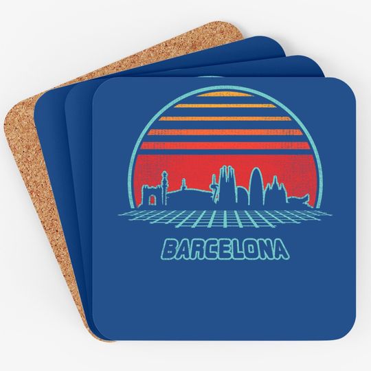 Barcelona City Skyline Retro 80s Style Souvenir Gift Coaster