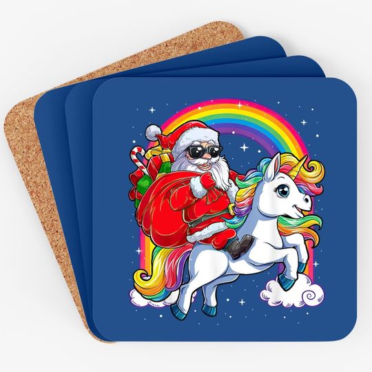 Christmas Santa Riding Unicorn Xmas Coaster