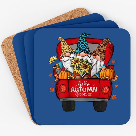 Hello Autumn Truck Gnomes Pumpkin Fall Leaves Thanksgiving Coaster