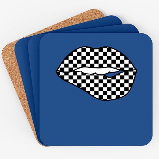 Checkered Black White Lip Gift Checkerboard Coaster