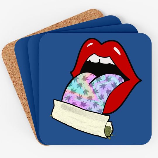 Marijuana Smoker Pot Leaf Tongue Lips Weed Pastel Tie Dye Coaster