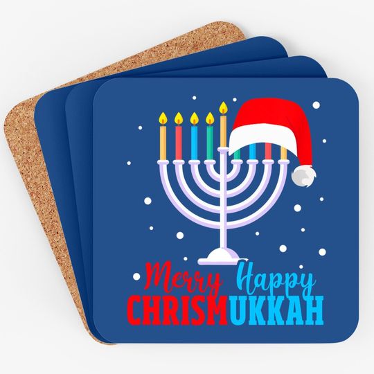 Hanukkah Christmas Merry Happy Chrismukkah Jewish Coaster