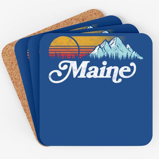 Retro Vibe Maine Vintage Mountains & Sun Coaster