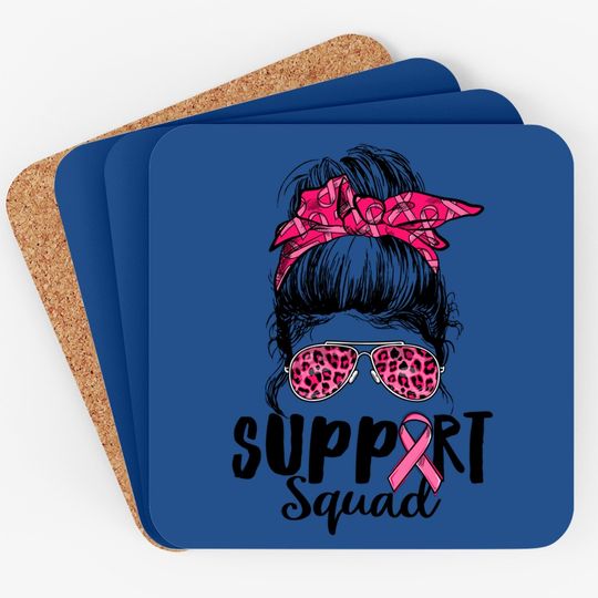 Support Squad Messy Bun Pink Warrior Breast Cancer Awareness Coaster