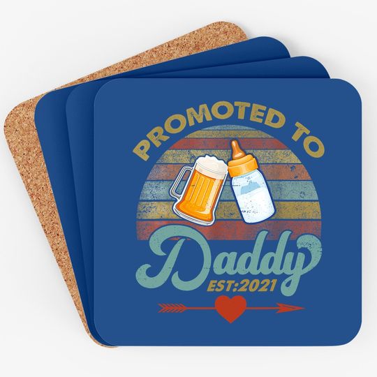 Promoted To Daddy Est 2021 Beer Dad Bottle Baby Shower Coaster