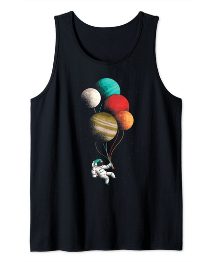 Cute Astronaut Planet Balloons Floating In Space Travel Tank Top