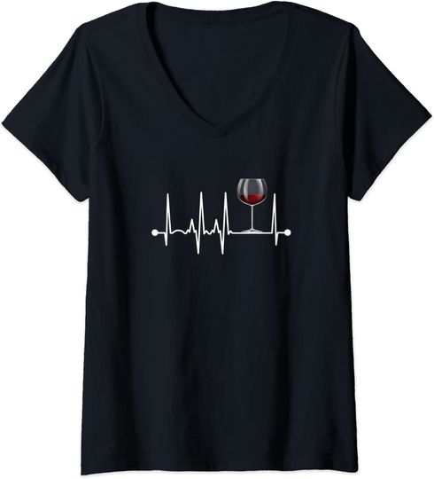 Wine Heartbeat Wine Drinker Lover Tasting Gift Wine Glass V-Neck T-Shirt