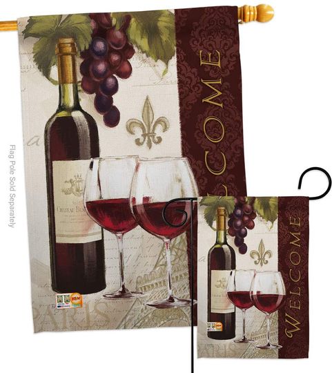 Breeze Decor, Welcome Happy Hour & Drinks Wine Decorative Vertical House Flag, Multicolor