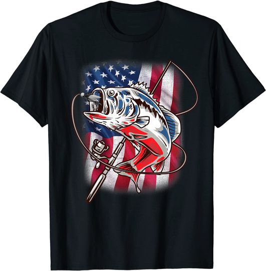 American Flag Fishing Shirt Vintage USA Bass Fisherman Gift T-Shirt