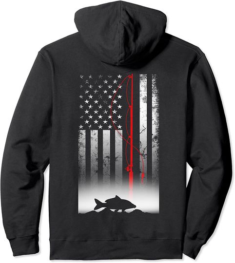 Fishing Pole American Flag gift for Patriotic Fisherman Pullover Hoodie