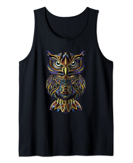 Geometric Owl Artistic Wise Angry Nocturnal Bird Tank Top