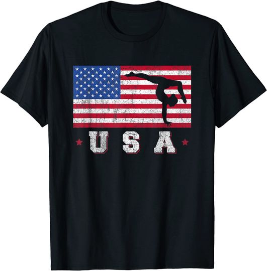 Patriotic Sports American USA Flag Girls Gymnastics T Shirt