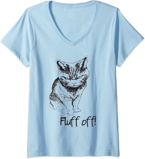 Womens Fluff Off Cat Kitten V-Neck T-Shirt