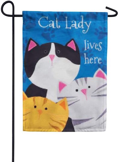 Cat Lady - Garden Size, Emboidered Applique Style, Double Sided Decorative Flag