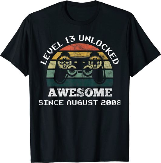 Level 13 Awesome since August 2008 13th Birthday T-Shirt