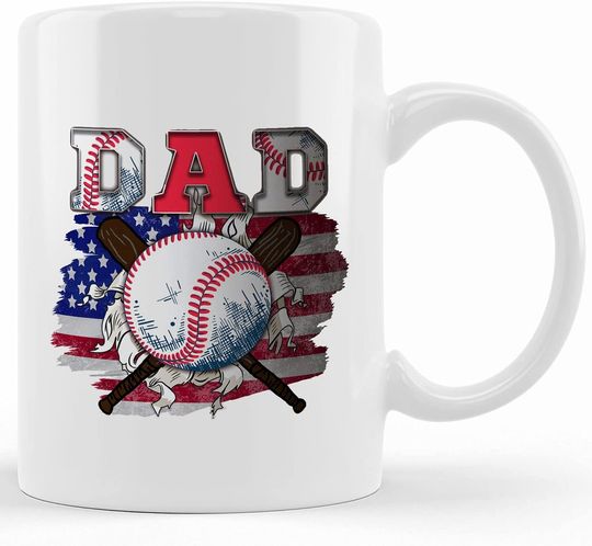 Personalized Baseball Dad American Flag Mug, Baseball Coffee Mug, Baseball Dad Mug, Fathers Day Mug, Baseball Gift,baseball Player Mug,baseball Lover Mug, Ceramic Novelty Coffee Mug, Tea Cup