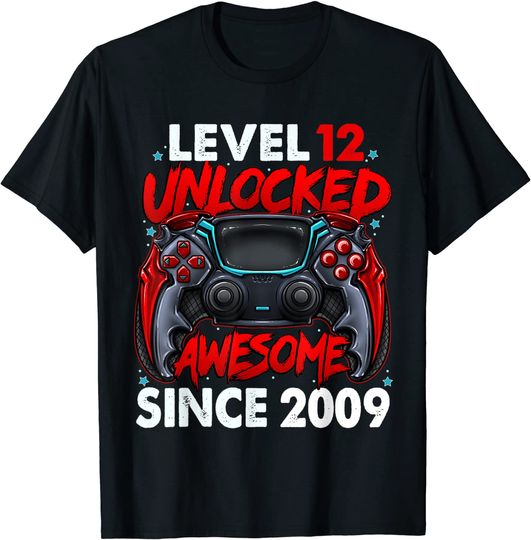 Level 12 Unlocked Awesome Since 2009 12th Birthday Gaming T-Shirt