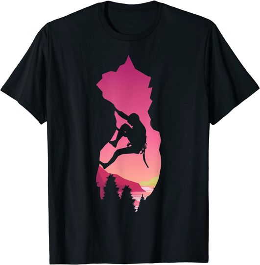 Climbing Bouldering Freeclimbing Forest Sunset T Shirt