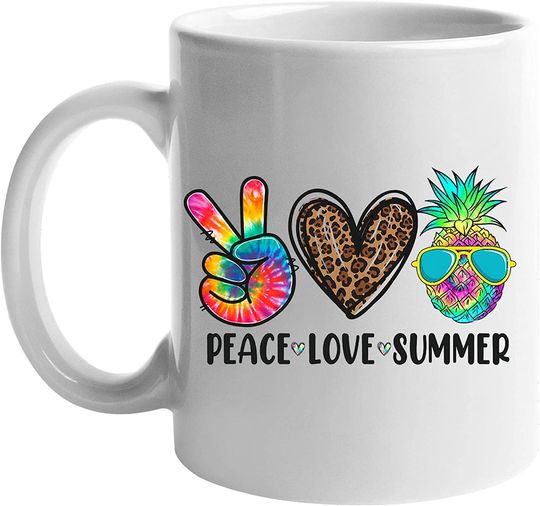 Peace Love Pineapple Tie Dye Mug - Summer Leopard Heart Mug - Summer Vibes Mug - Summer Vacation Mug - Gift For Summer Lover, Tropical Fruit, Hippie Women, Summer Break