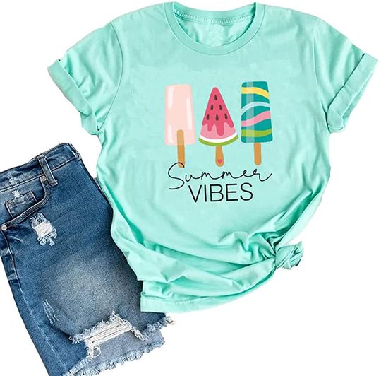 Womens Popsicle Summer Vibes Cute Colorful Ice Cream T-Shirt