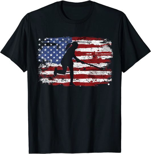 Field Hockey Vintage USA Flag T-Shirt