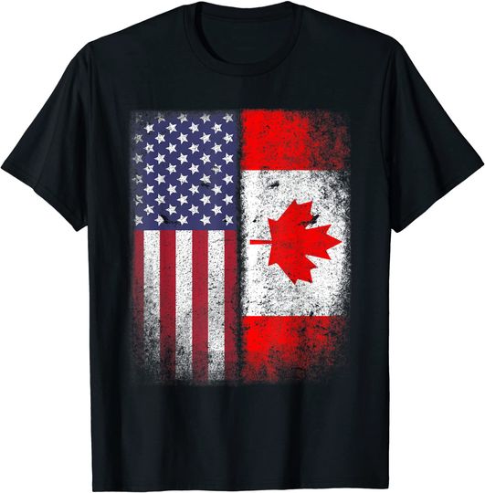 Canadian American Flag Roots T Shirt