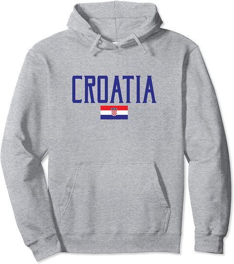 Croatia Flag Vintage Blue Text Pullover Hoodie