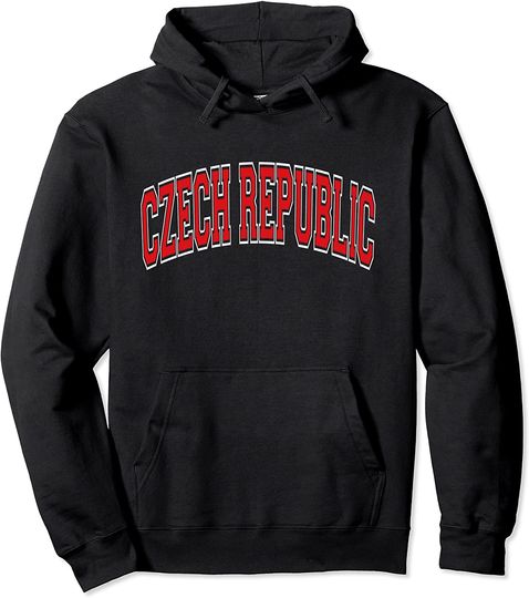 Czech Republic Varsity Style Red Text Pullover Hoodie