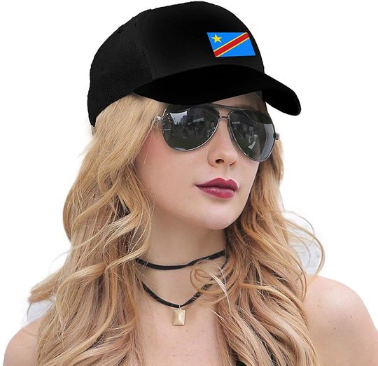 Inspier White Flag of The Democratic Republic of The Congo Baseball Hat Splicing Curved Brim Unisex Breathable Comfortable Baseball Cap Black