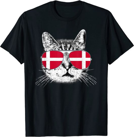 Denmark Flag Danish Cat Sunglasses Funny T-Shirt