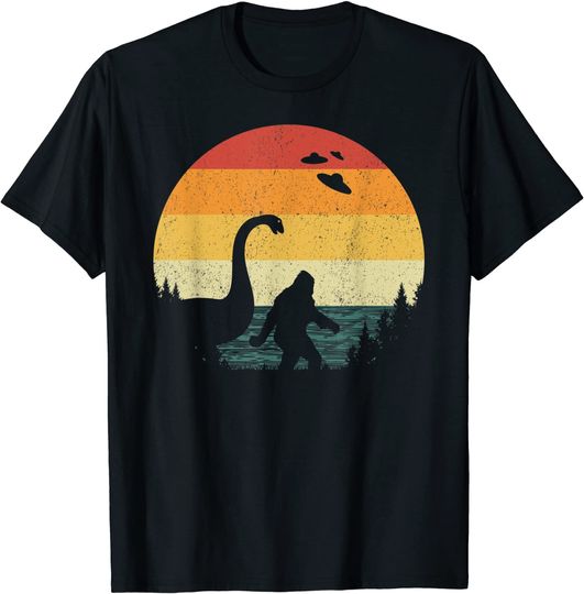 Retro Bigfoot Ufo Abduction 80s Sasquatch Loch Ness Monster T Shirt