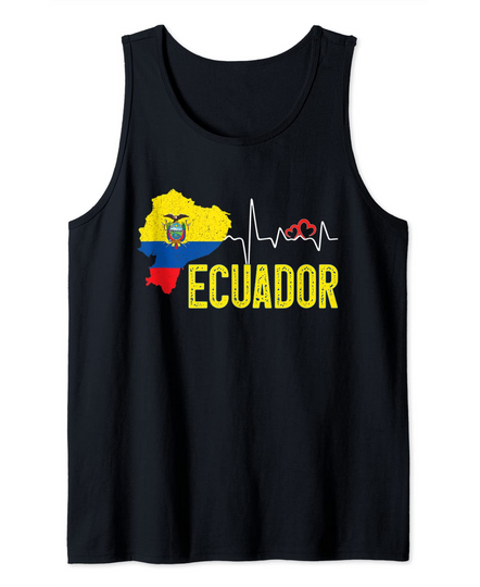 Ecuador Flag Map Heartbeat Design Tank Top