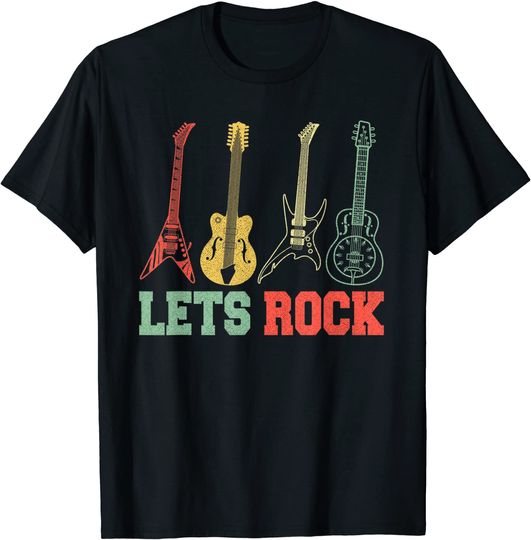 Lets Rock Rock n Roll Guitar Retro T Shirt