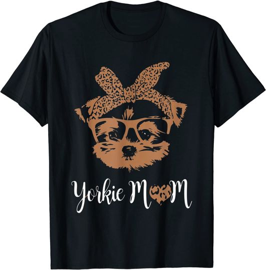Yorkie Mom Leopard Print Dog Lovers Mother Day T-Shirt