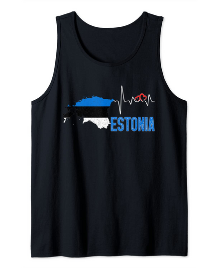 Estonia Flag Map Heartbeat Design for Estonian Pride Tank Top