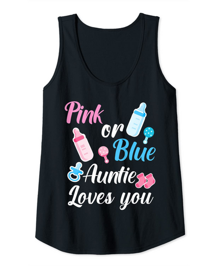 Pink or Blue Auntie Loves you Shirt Cute Gender Reveal Party Tank Top