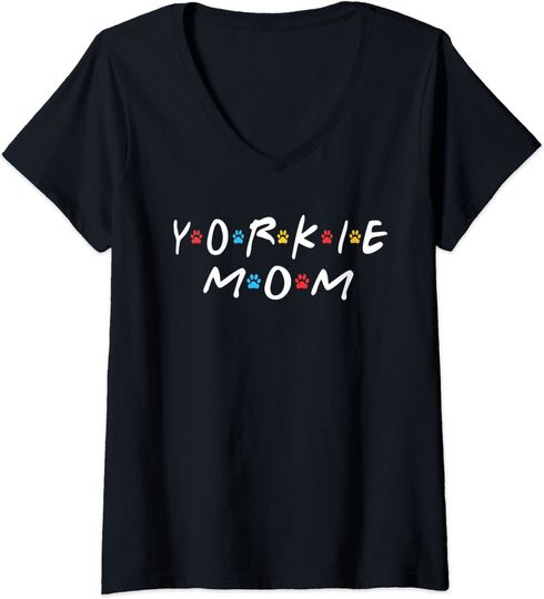 Womens Yorkie Mom V-Neck T-Shirt